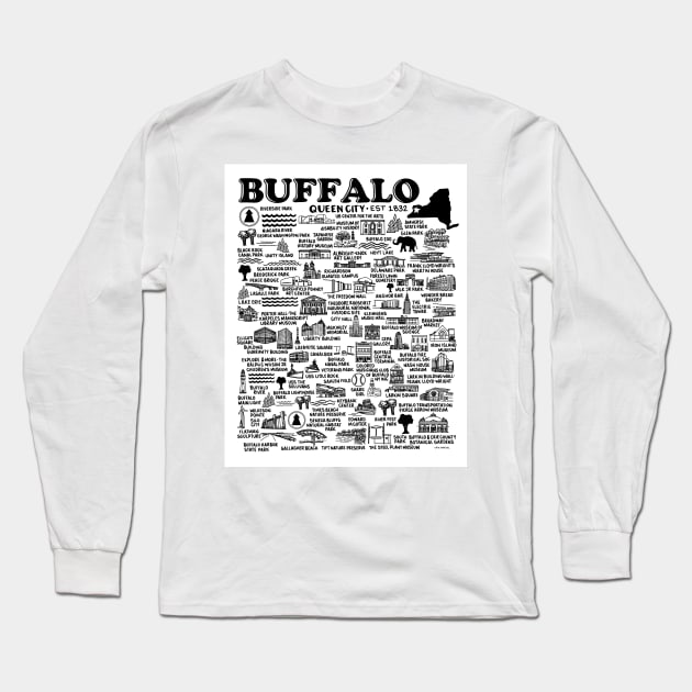 Buffalo New York Map Long Sleeve T-Shirt by fiberandgloss